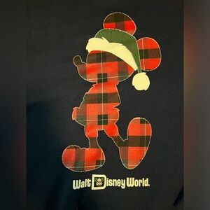 Disneyland Christmas Mickey Mouse Crewneck - Red and Green Plaid on Navy Blue